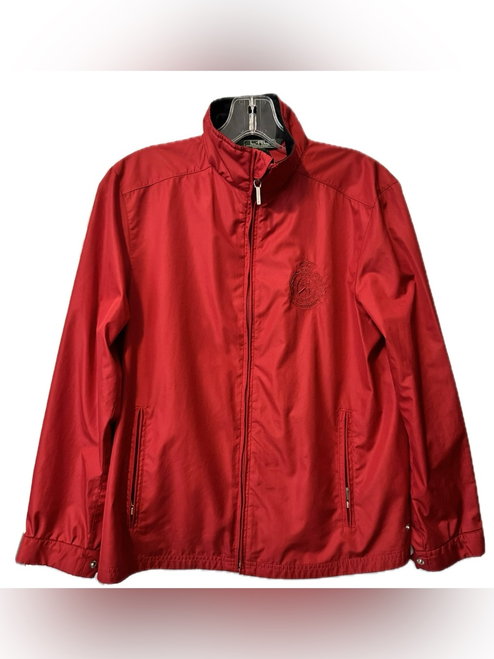 Lauren Ralph Lauren Red Windbreaker Jacket Small Zip Front Lightweight Preppy